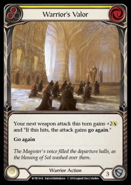 Warrior's Valor (Yellow) (Normal) - Welcome to Rathe - Alpha (Rare) [WTR-A-WTR130-R]