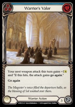 Warrior's Valor (Blue) (Normal) - Welcome to Rathe - Alpha (Rare) [WTR-A-WTR131-R]